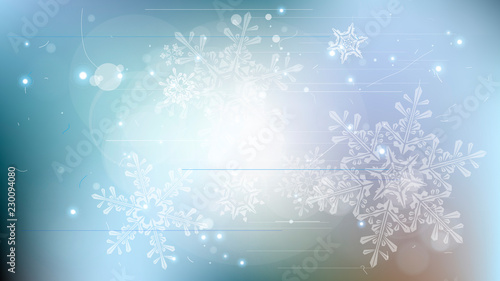 Snowflakes and festive lights - vector background with beautiful snowflakes that merrily shine and shimmer in color space