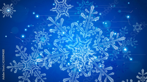 Snowflakes and festive lights - vector background with beautiful snowflakes that merrily shine and shimmer in color space