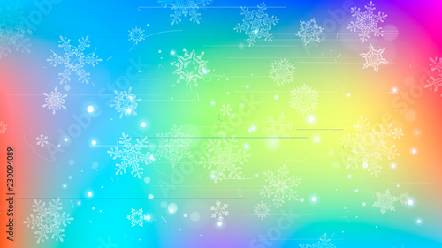 Snowflakes and festive lights - vector background with beautiful snowflakes that merrily shine and shimmer in color space