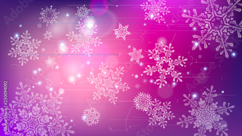 Snowflakes and festive lights - vector background with beautiful snowflakes that merrily shine and shimmer in color space