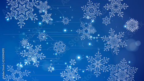 Snowflakes and festive lights - vector background with beautiful snowflakes that merrily shine and shimmer in color space