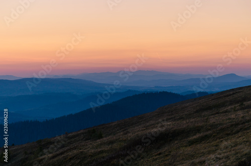 Sunset in the Carpathian Mountains in the autumn season