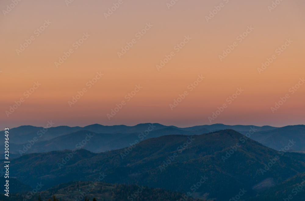 Sunset in the Carpathian Mountains in the autumn season Sunset in the Carpathian Mountains in the autumn season