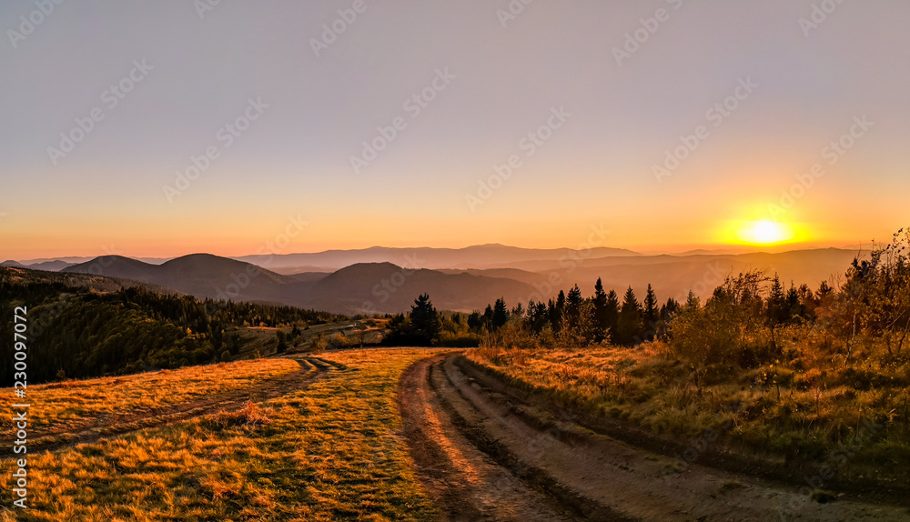 Sunset in the Carpathian Mountains in the autumn season Sunset in the Carpathian Mountains in the autumn season