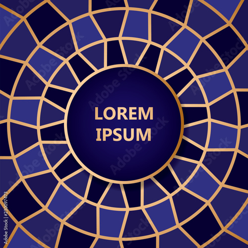 Abstract blue mosaic background with golden line