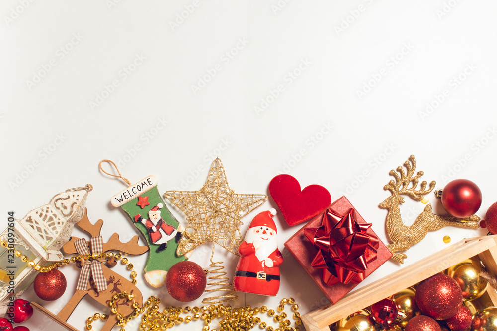 luxury object of vintage of season greeting merry christmas prop decoration on white background