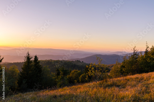 Sunset in the Carpathian Mountains in the autumn season © thaarey1986