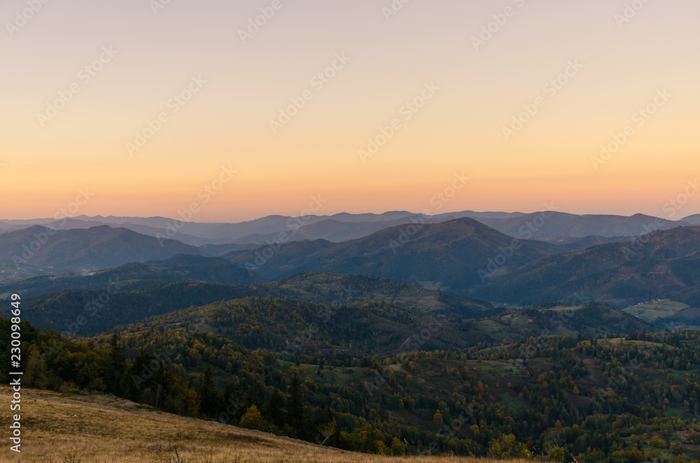 Fototapeta premium Sunset in the Carpathian Mountains in the autumn season