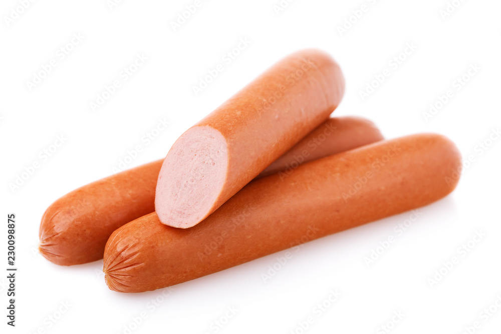 Three sausages isolated on white background Three sausages isolated on white background