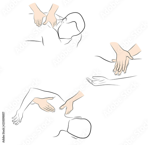 massage techniques. correct execution of the massage. vector illustration.