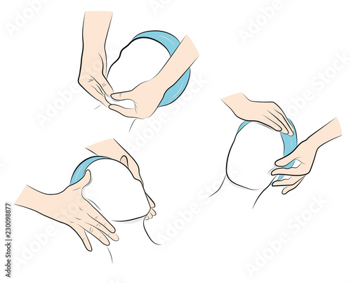 facial massage. position of the hands during a massage on the face. right hand movements. vector illustration.