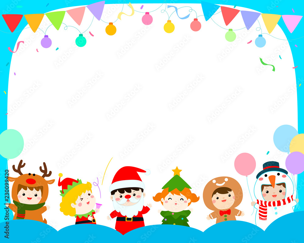 Joyful kids with Christmas costumes background vector.