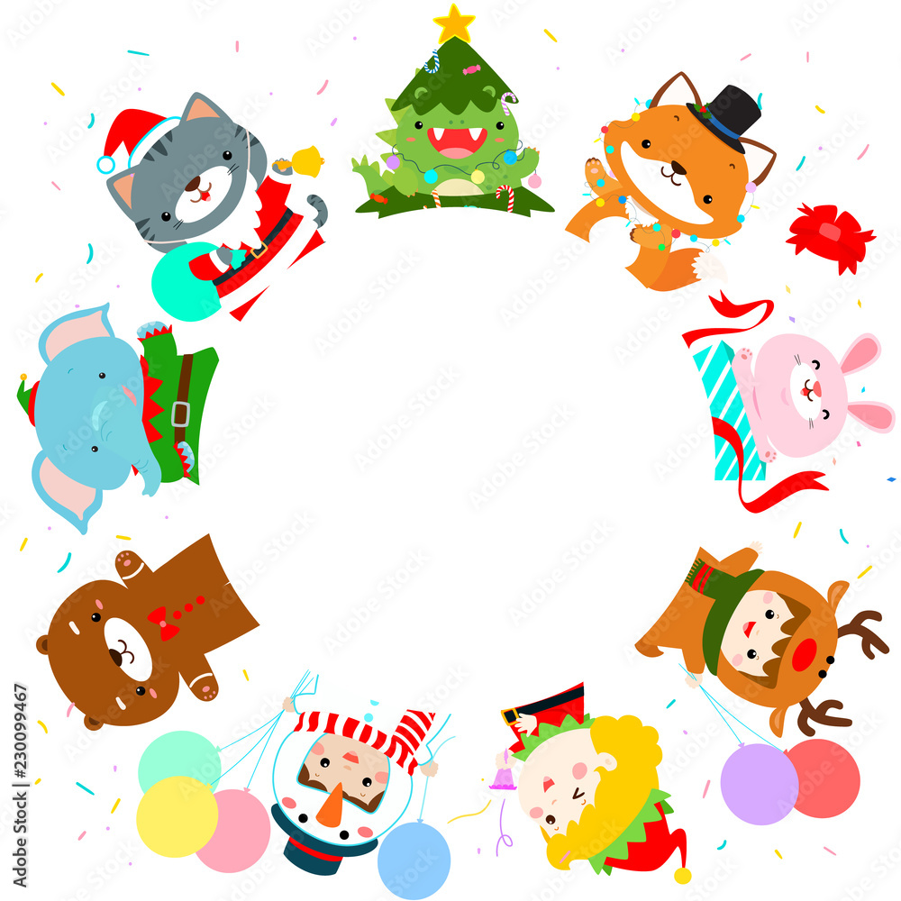 Cute kids and animal in Christmas costumes background vector.