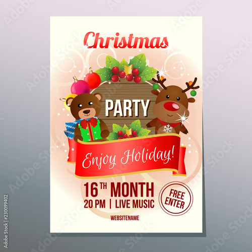 colorful christmas week festival poster with witch reindeer