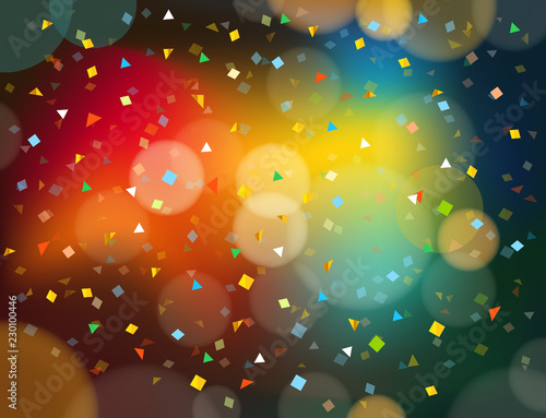 Abstract colorful background with confetti and bokeh effect. Vector illustration