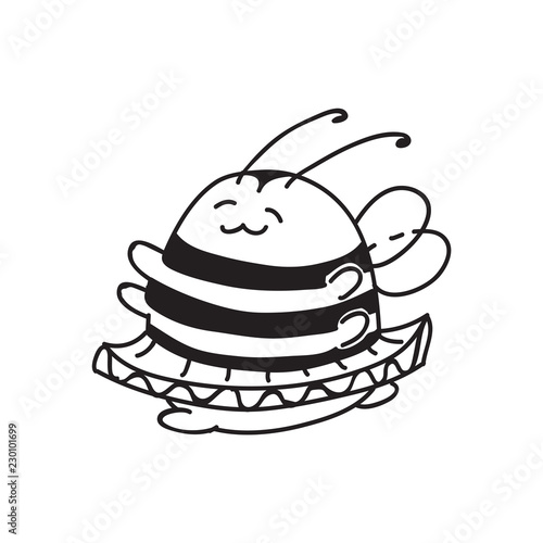 Cute little Bumblebee ink hand drawn sketch vector illustration. Fat bumblebee ballerina in jump. Bee icon. Print art sketch bees. Bee sign isolated on white background illustration © fireflypict