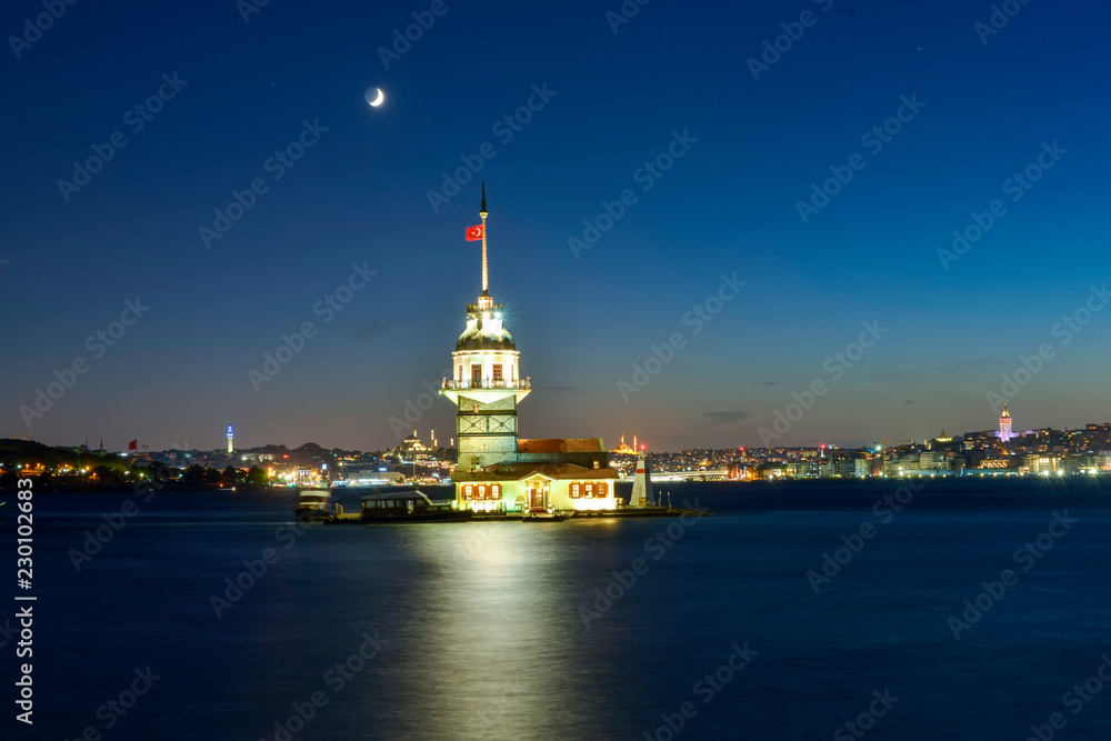 Maiden's Tower or Kiz Kulesi located in the middle of Bosporus, Istanbul 
