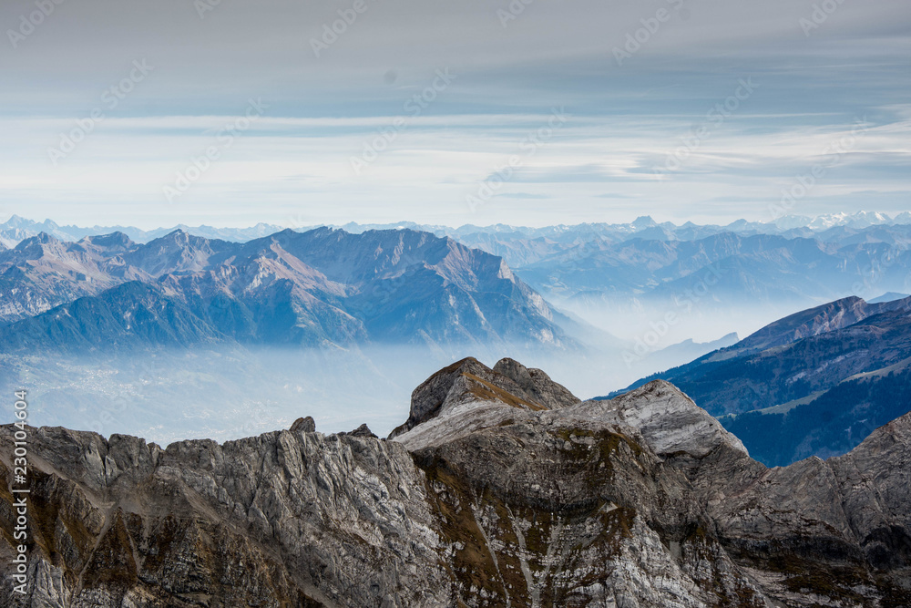 scenic landscape view from säntis in the swiss alps alpstein mountains panorama 