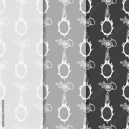passion fruit, pitahaya tropical fruit seamless pattern