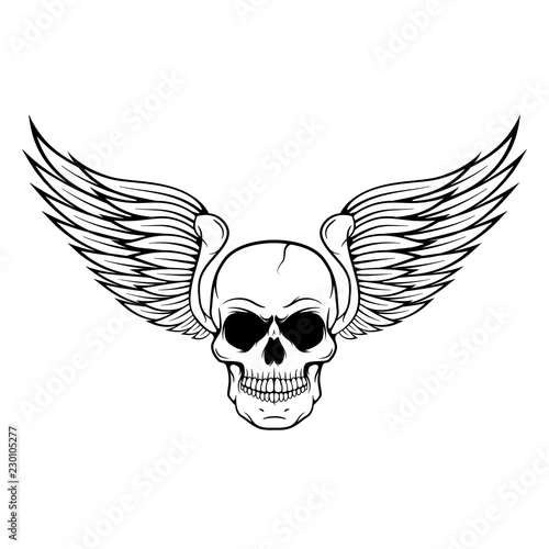 Vector Skull With Wings - Design Element For Logo, Label, Emblem, Sign, Tee.