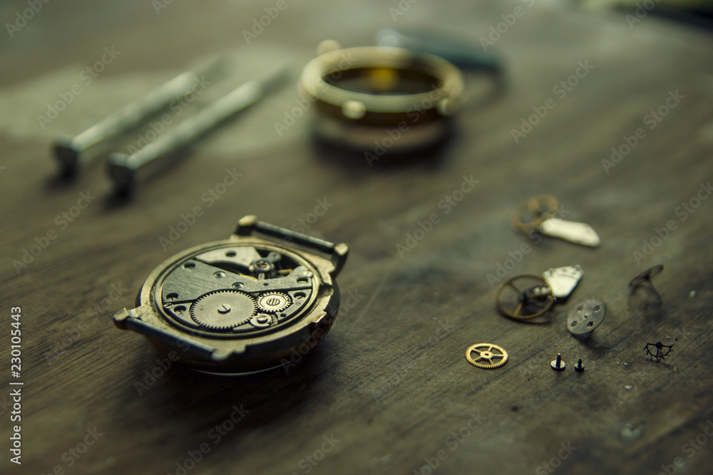 Process of installing a part on a mechanical watch, watch repair Process of installing a part on a mechanical watch, watch repair