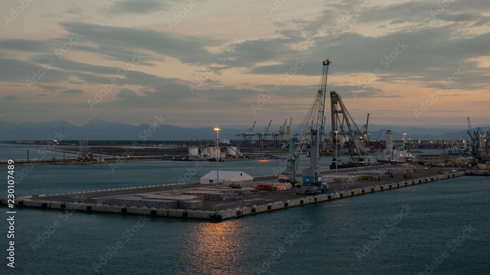 Harbor with Freight Cranes