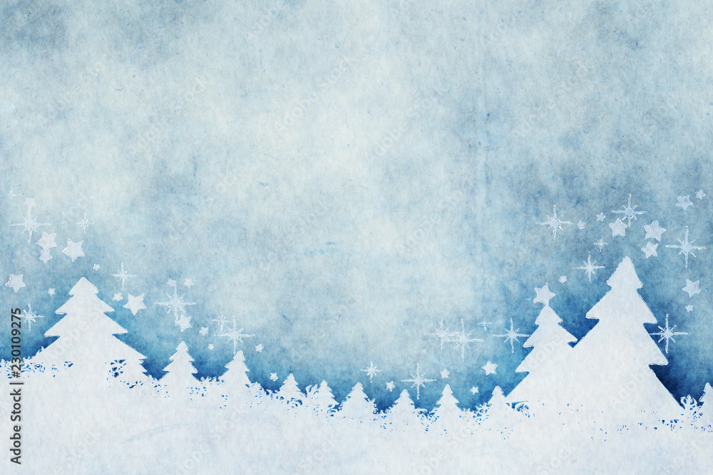 blue christmas background watercolors - obrazy, fototapety, plakaty 
