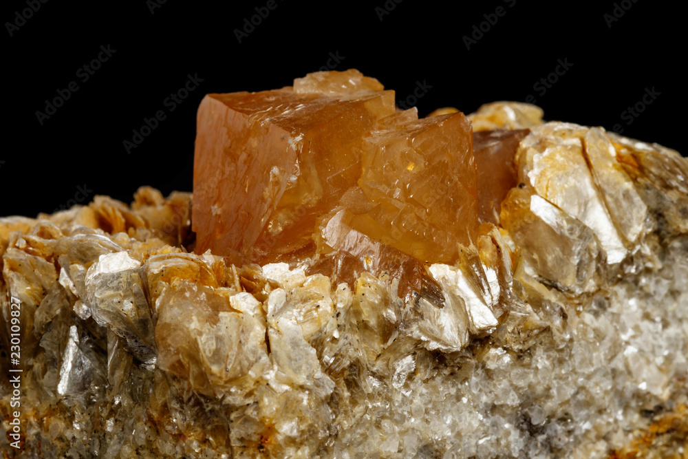 Fototapeta premium Macro Mineral Stone Sheelit on a black background