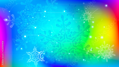 Snowflakes and festive lights - vector background with beautiful snowflakes that merrily shine and shimmer in color space