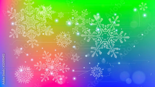 Snowflakes and festive lights - vector background with beautiful snowflakes that merrily shine and shimmer in color space