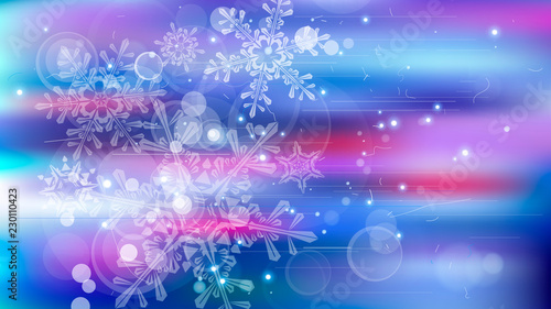 Snowflakes and festive lights - vector background with beautiful snowflakes that merrily shine and shimmer in color space