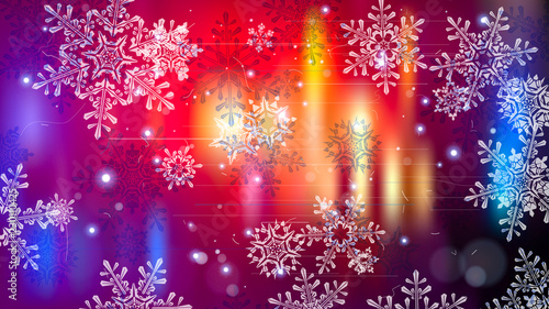 Snowflakes and festive lights - vector background with beautiful snowflakes that merrily shine and shimmer in color space