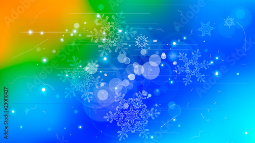 Snowflakes and festive lights - vector background with beautiful snowflakes that merrily shine and shimmer in color space