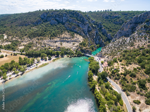 Aerial view of Gorge du Verdon canyon river in south of France