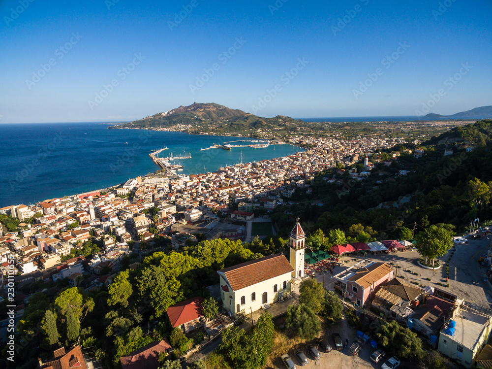 Aerial  view of Zakynthos city in  Zante island, in Greece