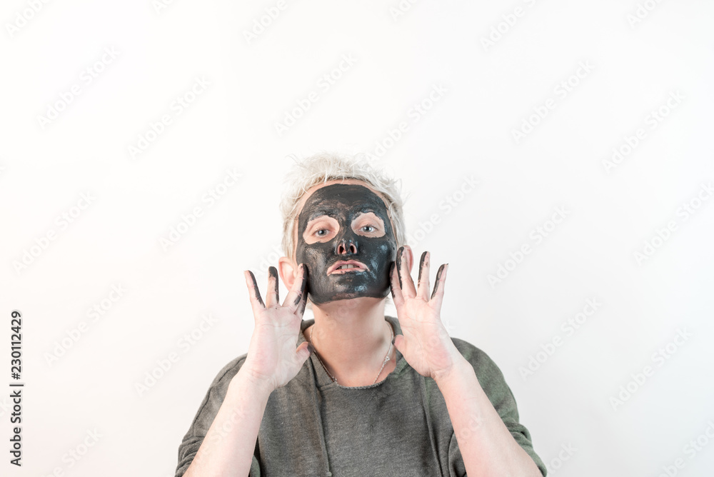 show pure emotions - face of a woman with a black mask show pure emotions - face of a woman with a black mask