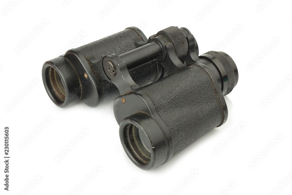 binoculars old. dirty. isolated on white background