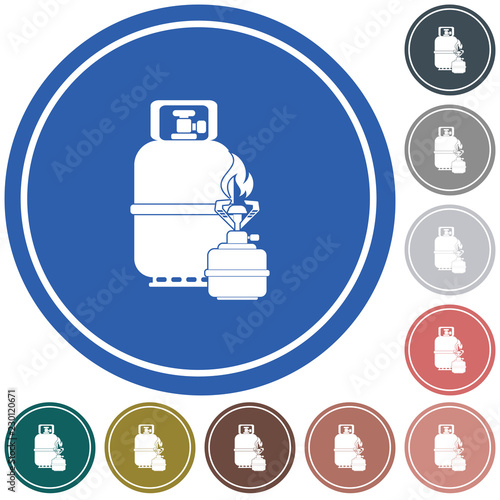 Camping stove with gas bottle icon vector