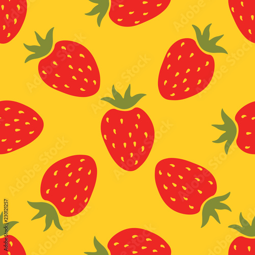 Seamless pattern with cartoon red strawberry. Fruit background.