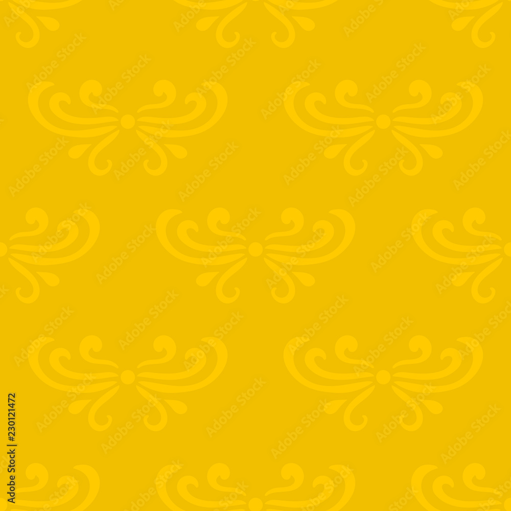 Colorful yellow abstract damask seamless pattern of curls in retro style. Floral vintage background. Art nouveau style design. Vector illustration. Colorful yellow abstract damask seamless pattern of curls in retro style. Floral vintage background. Art nouveau style design. Vector illustration.