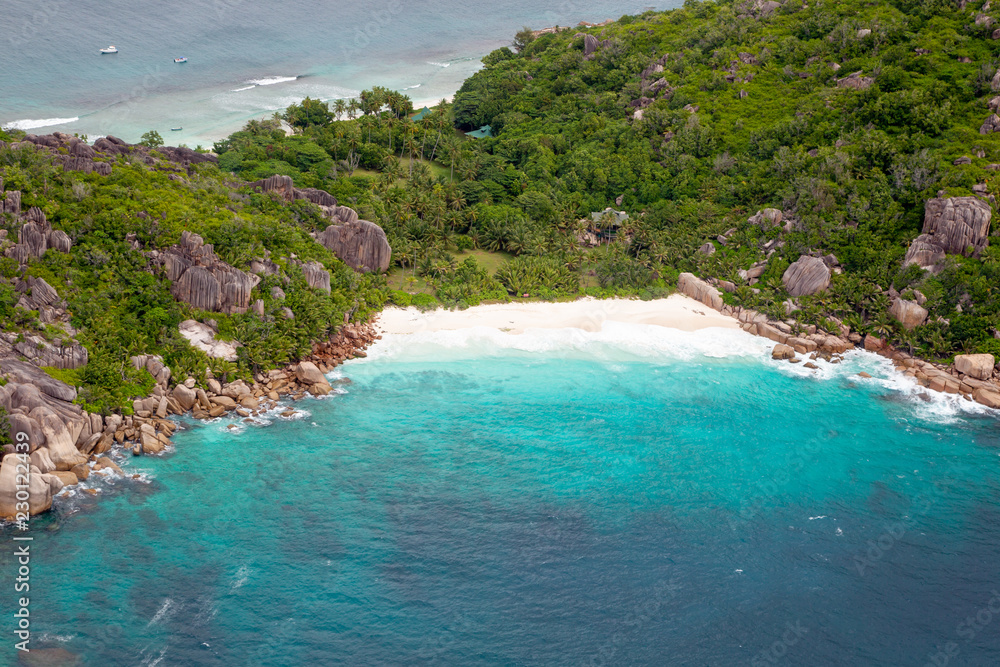 Luftaufnahme der Insel Grande Soeur, Seychellen.