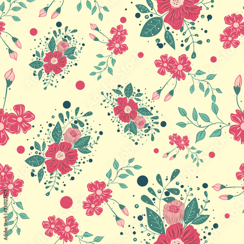 Cute romantic seamless flower pattern. Suitable for wallpapers, fashion prints and wrapping.