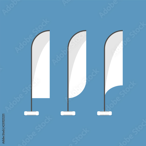 Promo flags in various shapes, for brand promotion. Mockup for your design. Vector in flat style