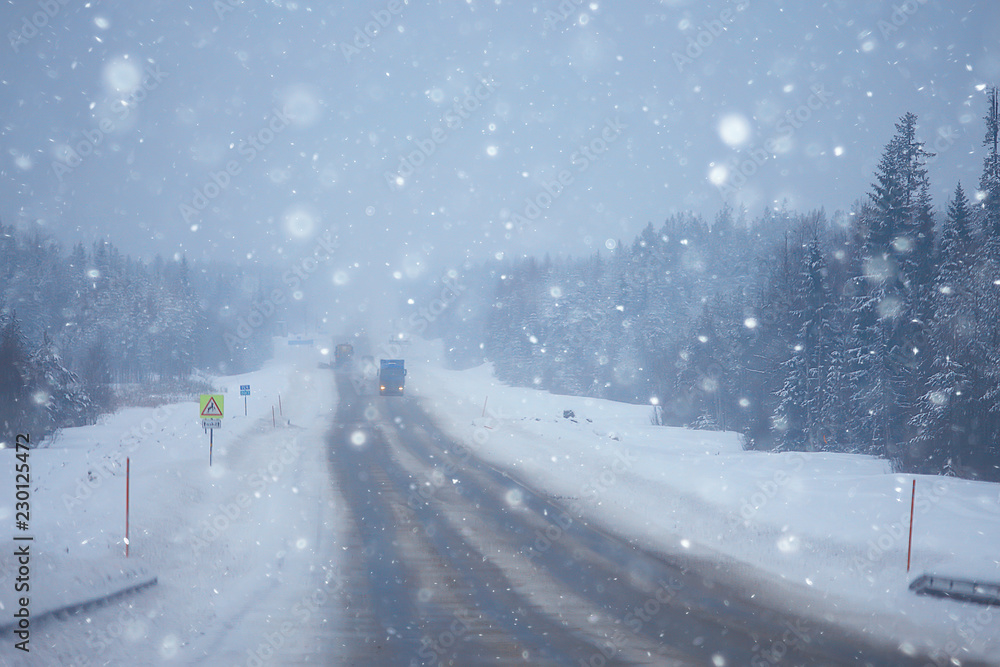 snow and fog on the winter road landscape / view of the seasonal weather a dangerous road, a winter lonely landscape snow and fog on the winter road landscape / view of the seasonal weather a dangerous road, a winter lonely landscape