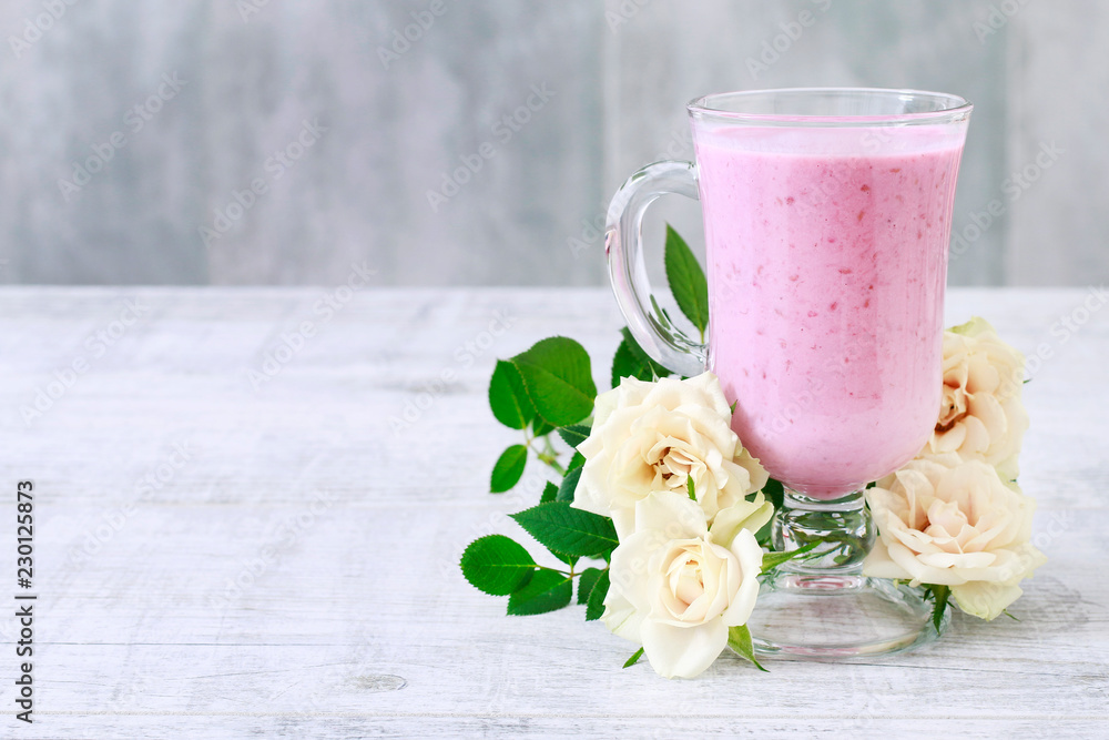 Strawberry smoothie on the party table. Strawberry smoothie on the party table.