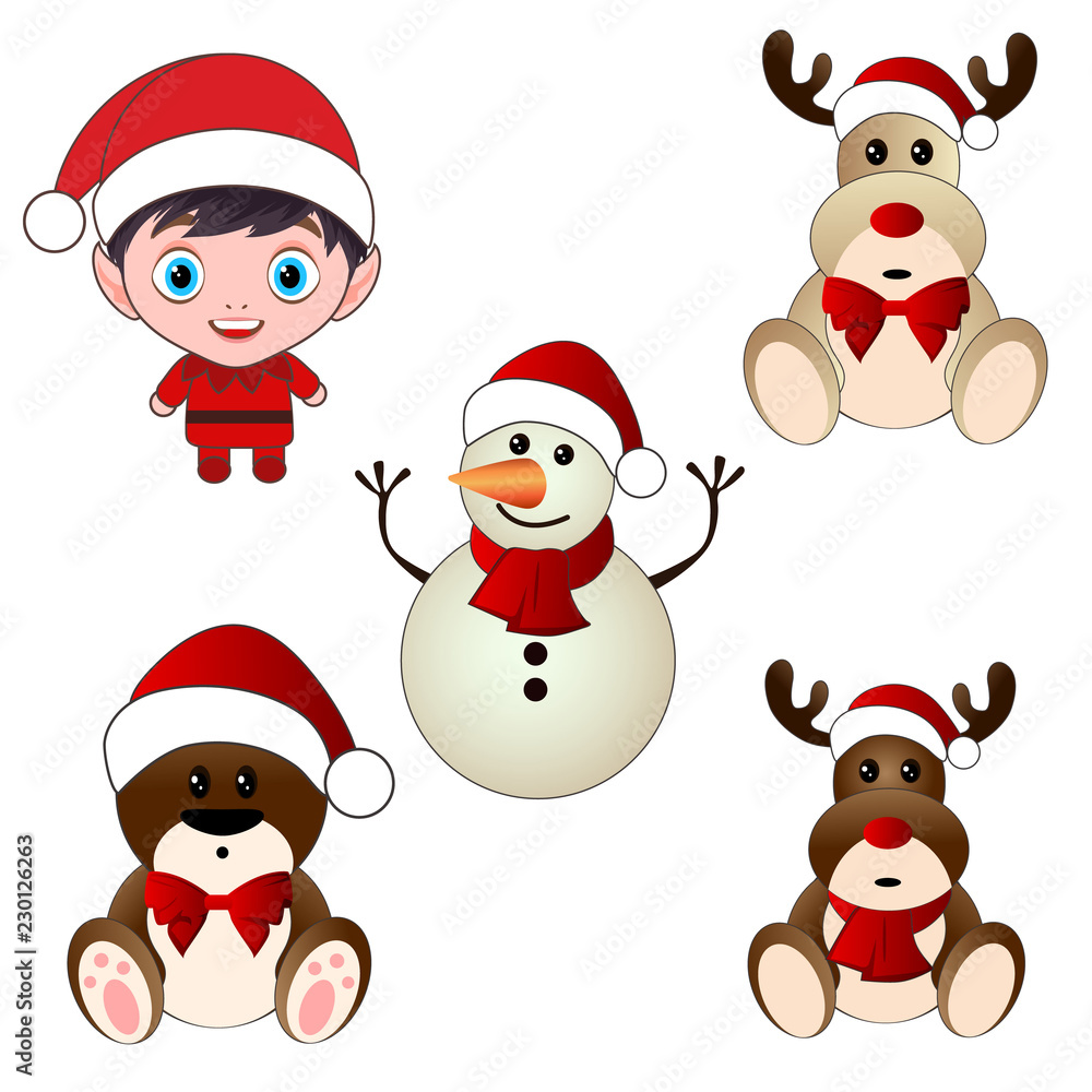 flat christmas kid snowman reindeer bear characters set flat christmas kid snowman reindeer bear characters set