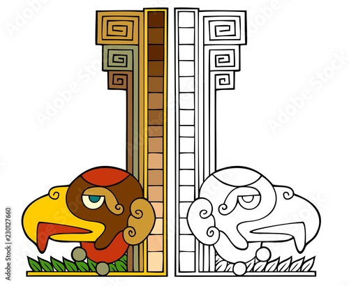 Mayan style border element, with head of a condor