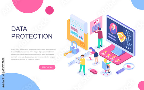 Modern flat design isometric concept of Data Protection for banner and website. Isometric landing page template. Credit card check and software access data as confidential. Vector illustration.