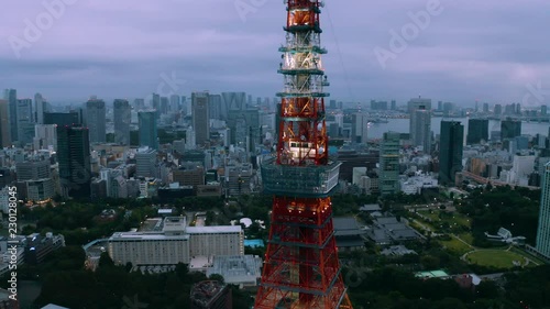 4k drone - The skyline of Tokyo at dawn.  Capital of Japan
