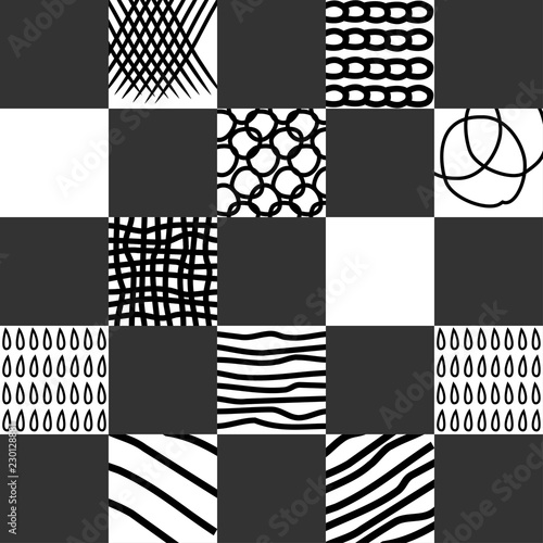 Seamless abstract hand drawn pattern with black strokes on a white background vector